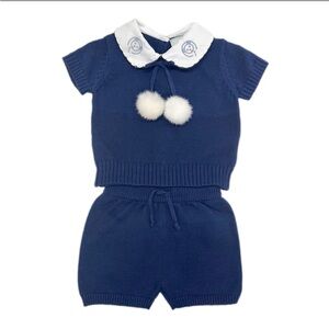 Petit maison navy top and shorts set